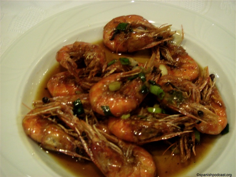 Langostinos con puerro